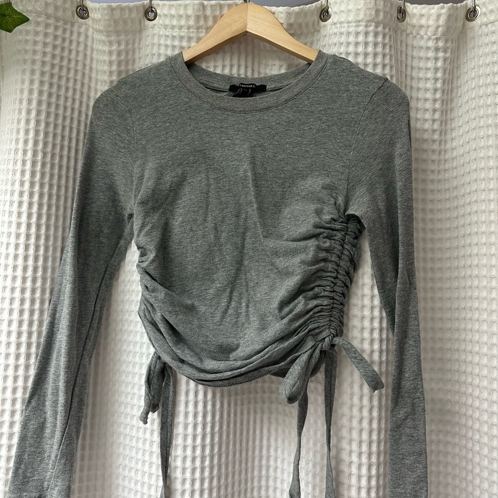 Gray Ruched Long Sleeve Top